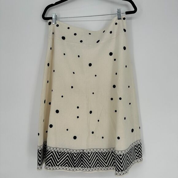 Vintage Carole Little Womens Linen Midi Skirt Size 10 Polka Dot Embroidered - Picture 2 of 9